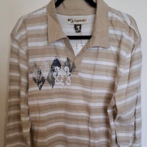 BFL JEANS Men's 100% Cotton Striped Polo Shirt Long Sleeve NWT